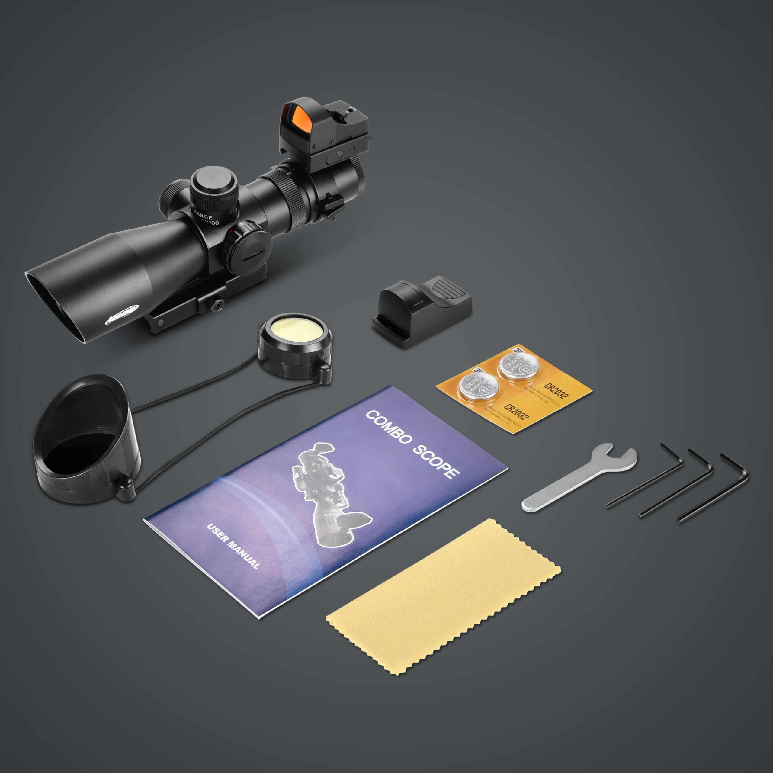 AOMEKIE Lunettes de Visée 3-9X42mm Red/Green Dot Sight avec Top Red Dot Sight Riflescope Combo Set avec luminosité réglable et 20mm/22mm Picatinny Rail Mount.