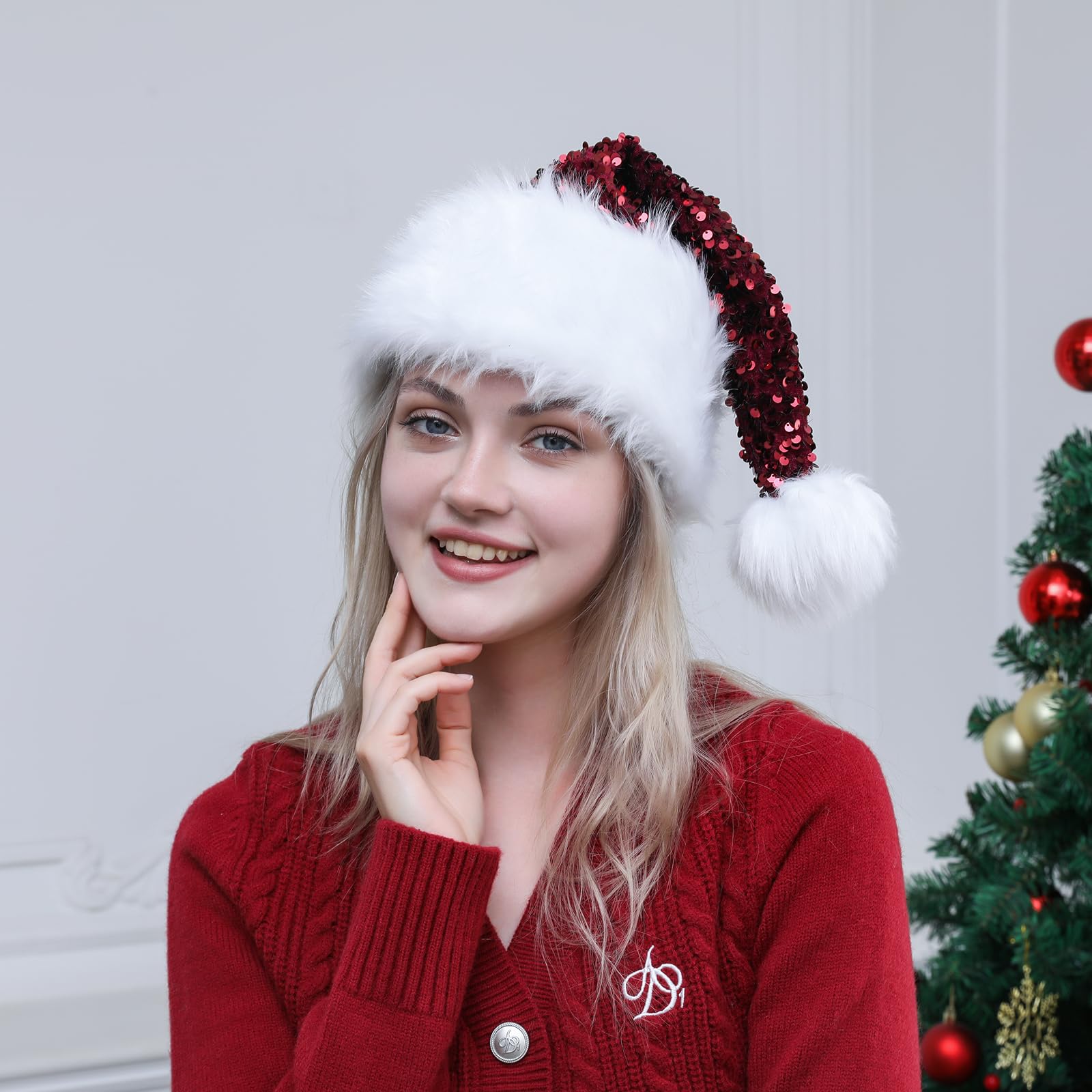 Sombrero de Papá Noel de lentejuelas personalizado para adultos, sombrero de fiesta de Navidad con purpurina roja, sombrero de Navidad, Halloween, Año Nuevo, vacaciones