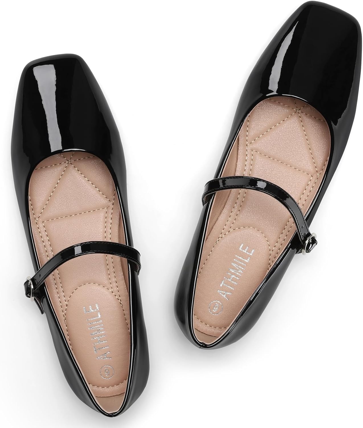 ATHMILE Mary Jane Shoes Women Ballet Flats Shoes for Women Slip on Comfortable Dressy Adjustable Strap for Work Office Business Casual