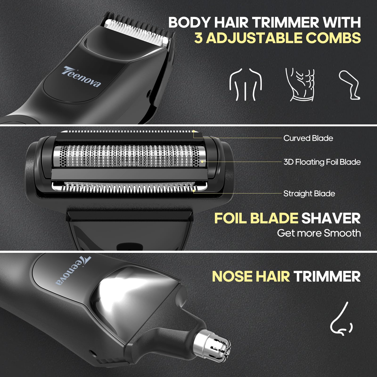Manscape Body Hair Trimmer for Men, No Nick Pubic Bikini Trimmer for Women, 3 in 1 Versatile Groin Shaver with Nose Hair Trimmer, Cordless Dock Charging, LED Display, Wet/Dry Grommer (Black)