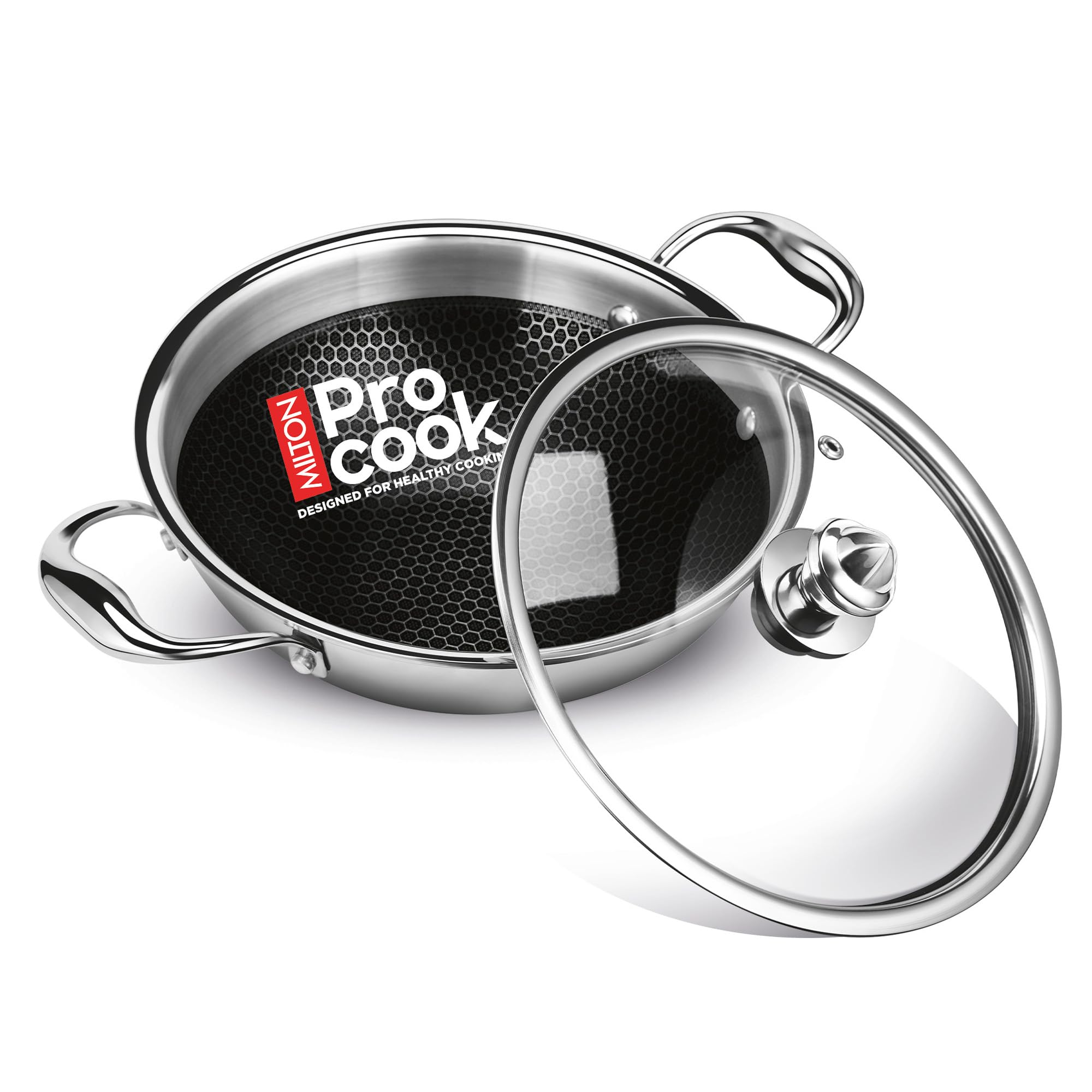 MILTON Pro Cook Triply Hexa Tech Induction Stainless Steel Kadhai with Glass Lid,24 cm,Silver,3 Layer Kadhai for Cooking, Induction Bottom and Gas Stove Ready Cookware, Easy to Clean, 3 Years Warranty-image-37