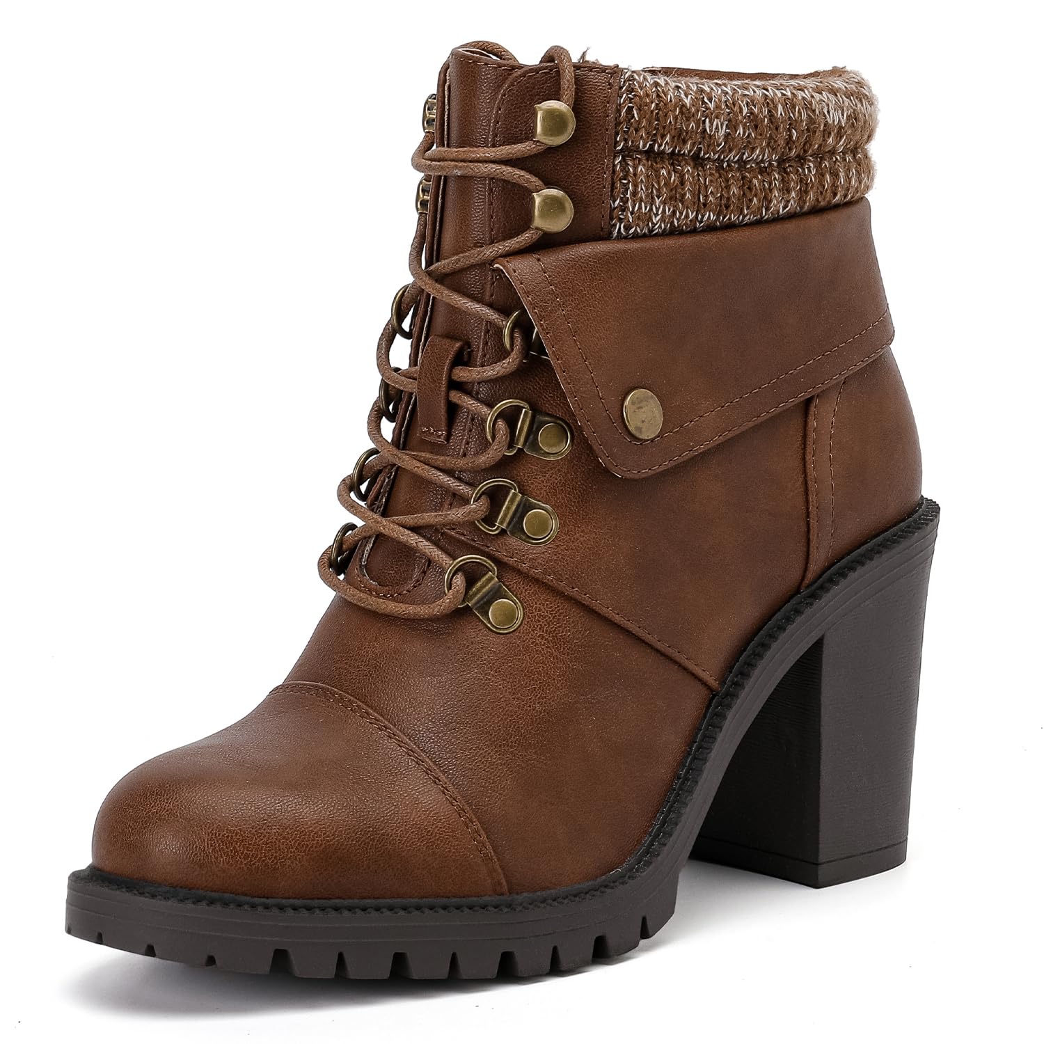 Luoika Womens Wide Width Combat Boots - Extra Wide Width High Heel Side Zipper Slouchy Ankle Boots Short