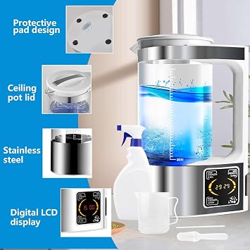 Hypochlorous Acid & Sodium Hypochlorous Solution Generator, 2000ML Capacity Portable Electrolyzed NaCl Water System Making Generate HClO Machine for Home Kitchen School Restaurant Bathroom Cleaning