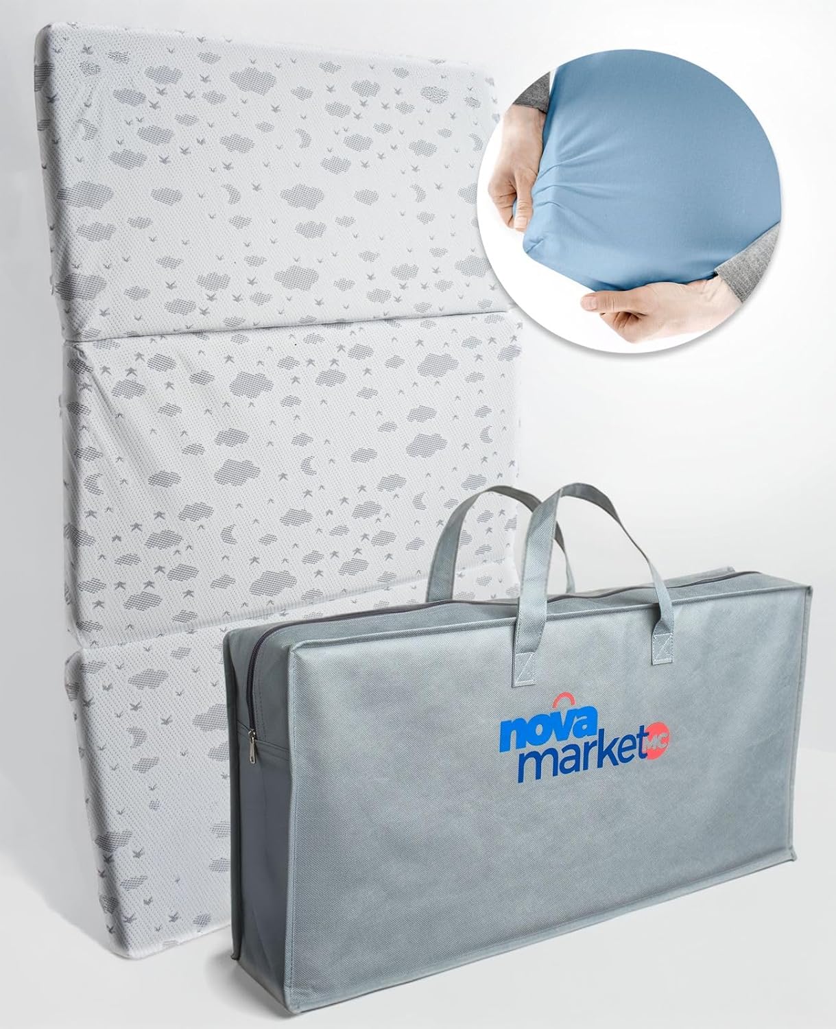 Tri-fold Pack and Play Mattress Pad for Travel 38"x26"x1.5, Includes Cotton Sheet & Travel Bag, Playpen pad, Portable Crib Mattress, Washable Cover, Foldable Playard Mattress