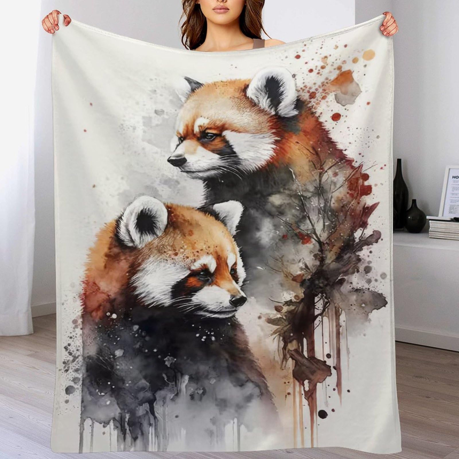 Couverture de lit et canapé Panda en flannel doux, plaid chaud et léger de 130x180cm