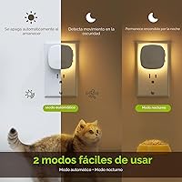 Vista 3 de AUVON - Luz nocturna LED enchufable con retroiluminación y sensor de movimiento y sensor de atardecer a amanecer, luz nocturna regulable de luz