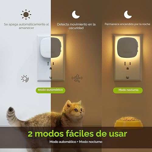 Miniatura 3 de AUVON - Luz nocturna LED enchufable con retroiluminación y sensor de movimiento y sensor de atardecer a amanecer, luz nocturna regulable de luz