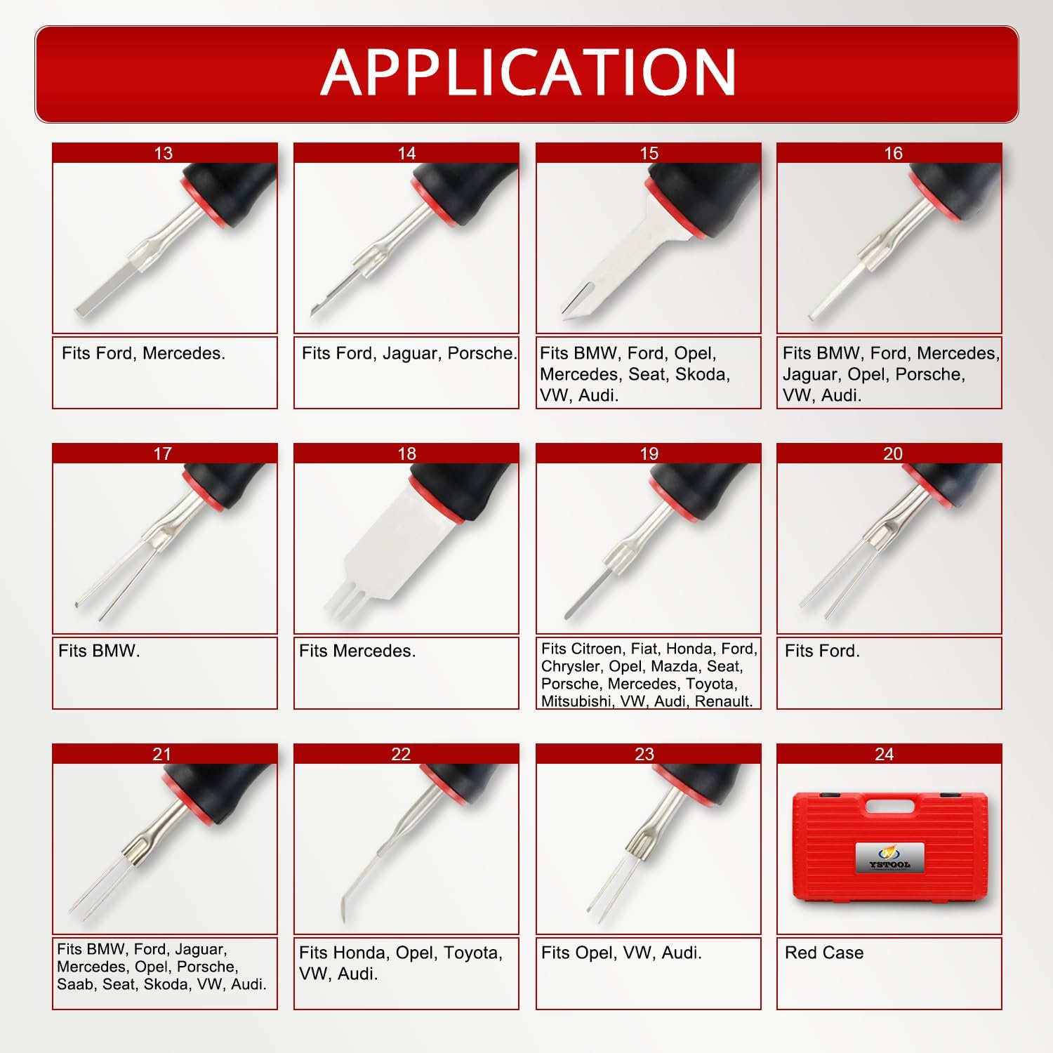 YSTOOL Terminal Release Kit, Universal Wire Connector Removal Pin Extractor Release Tool 23 PCS Set for American Domestic and Imported Vehicles