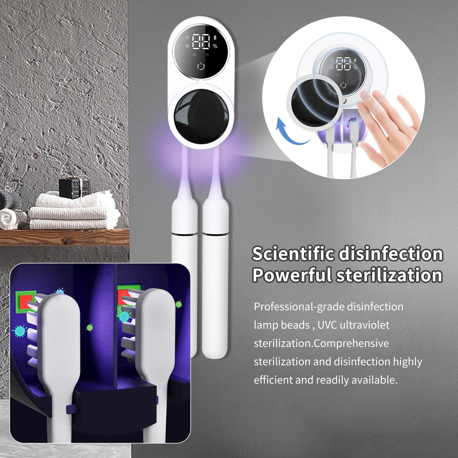 Dispositivo desinfectante UV para cepillos de dientes con soporte, sensor inteligente profundo, desinfectante de cepillos de dientes UV, organizador de esterilización para cepillo de dientes,