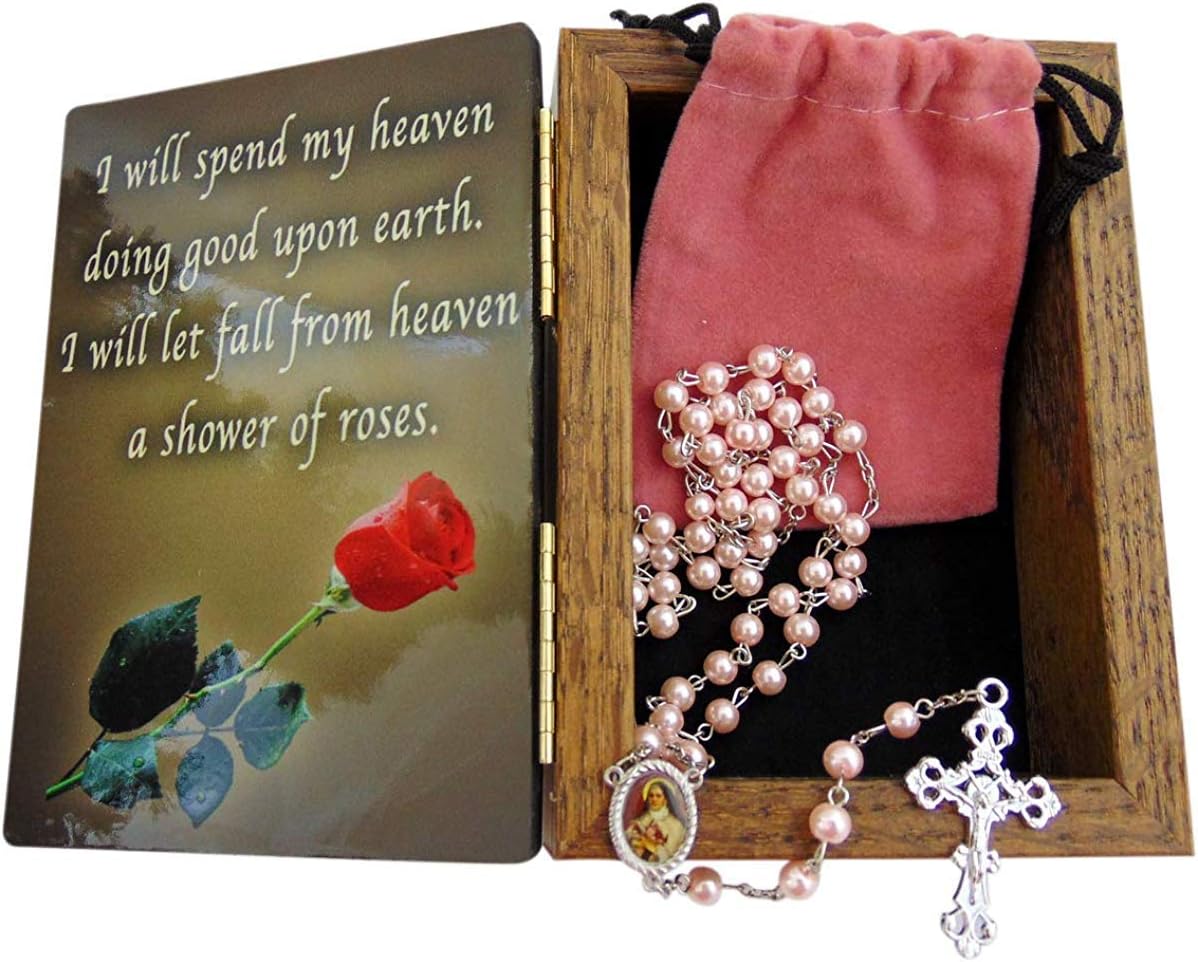 Westmon Works St Therese of Lisieux Deluxe Gift Set with Wooden Keepsake Box and Glass Bead Rosary