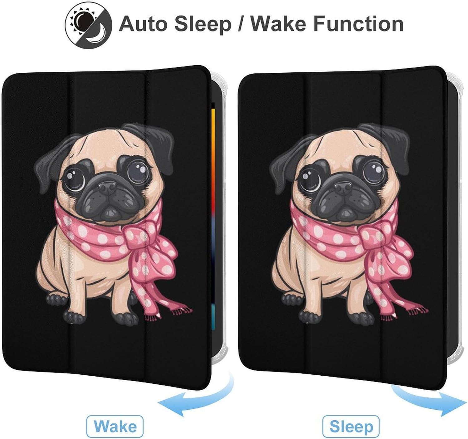 Cute Pug Cute Case Compatible for Mini4/5（7.9in） Trifold Tablet Protective Cover with Pencil Holder