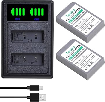 Tectra 2-Pack BLS-5 BLS-50 PS-BLS5 Battery + LED Dual Charger for Olympus OM-5, O-M5 II, OM-D E-M5 III, E-M10, E-M10 III, E-M10 IV, E-PL6, E-PL7, E-PL8, E-PL9, E-PL10, Stylus 1 Cameras