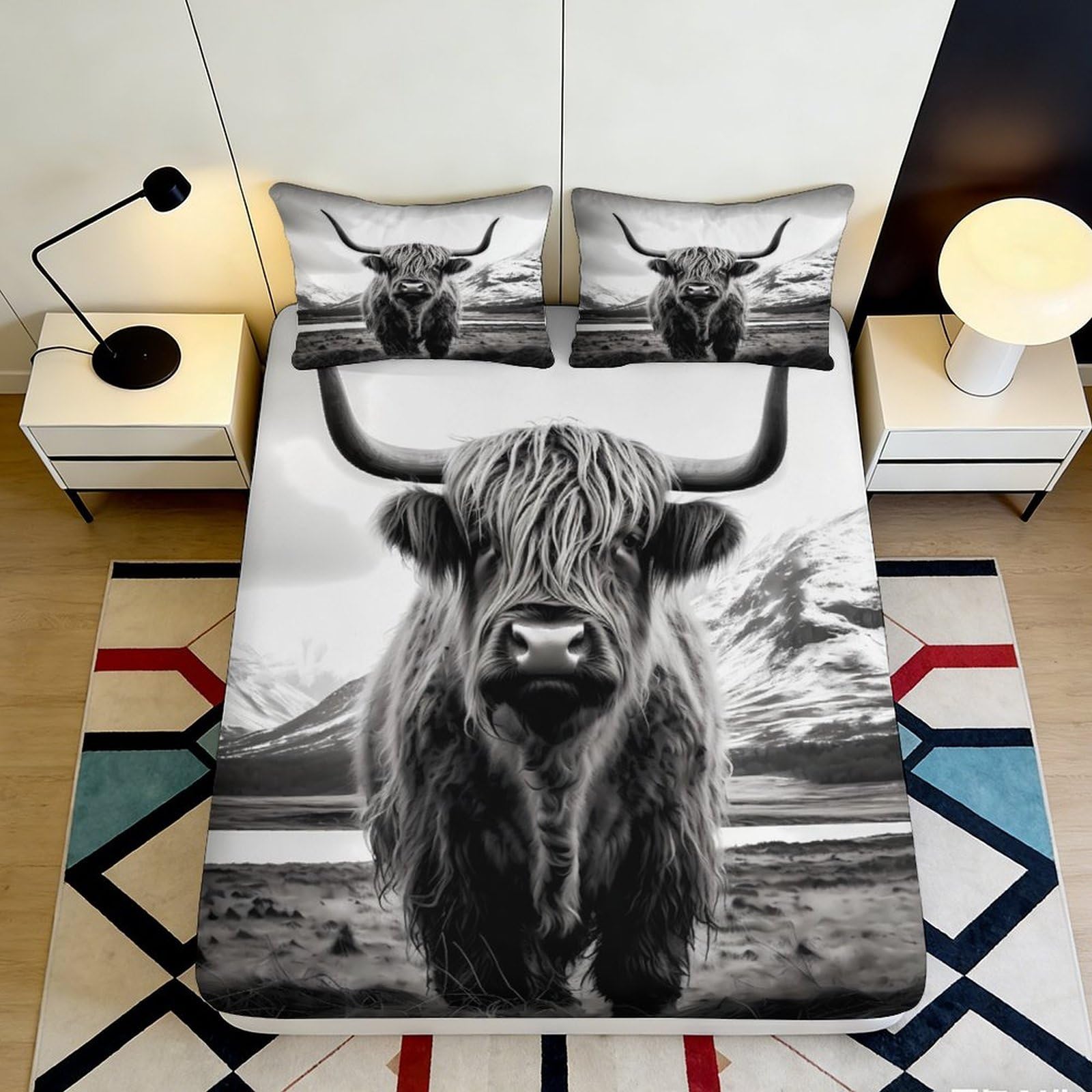 Pnayamiorkfel Style-7 3D Printed Highland Cow Fitted Sheet Microfiber Soft Breathable Mountain Landscape Bed Cover For Bedroom Decor 90X200x25cm