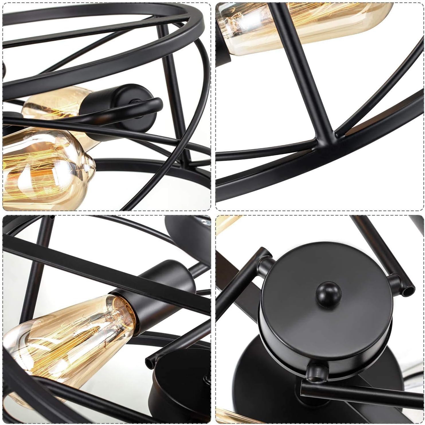 Rеvіеw Vintage Semi Flush Mount Ceiling Light, Industrial Ceiling Fixture Black Ceiling Metal Light Cage Ceiling Light Fixture 3 Lights for Bedroom Kitchen Dining Room Living Room