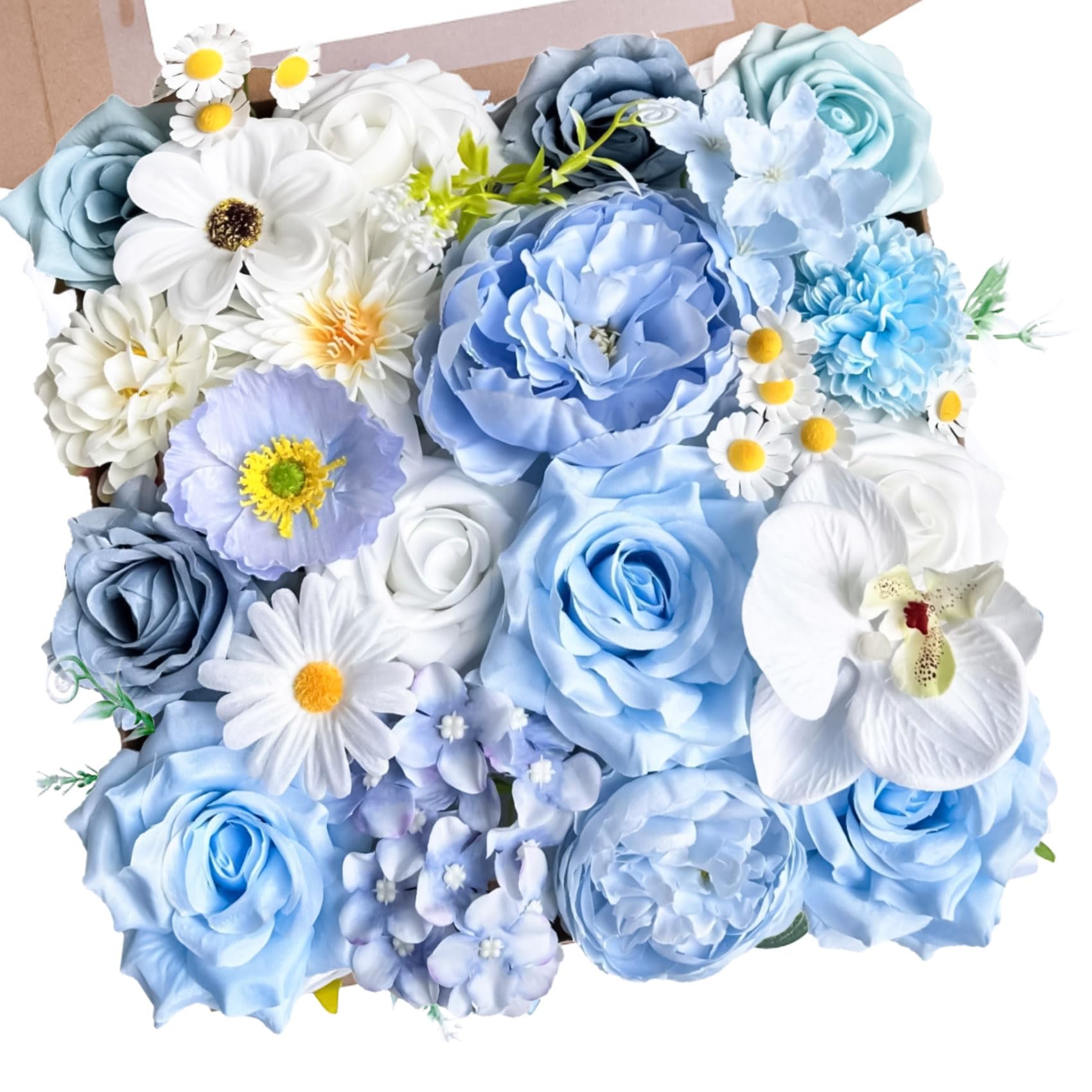Artificial Blue Flowers Realistic Silk Rose Bouquet for Wedding Home Decor