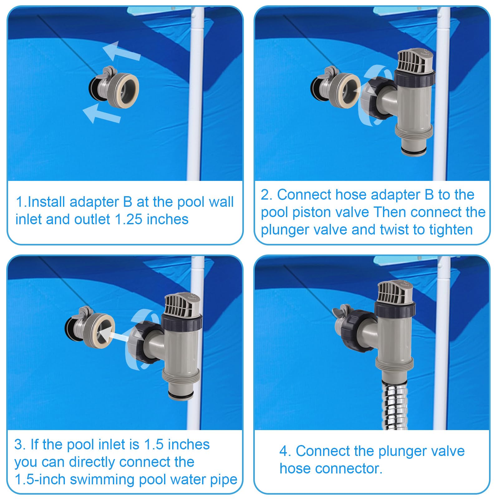 Lyreh Vanne à Piston Adaptateurs Tuyau Type B Compatibles Intex Pièces Piscine Remplacement Vanne Plongeuse Support Tuyau Piscine Hors Sol