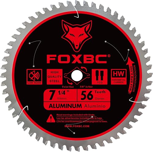 FOXBC 7-1/4 inch Aluminum Cutting Saw Blade 56T, Cutting for Non-Ferrous Metal & Plastic with 5/8-Inch Arbor