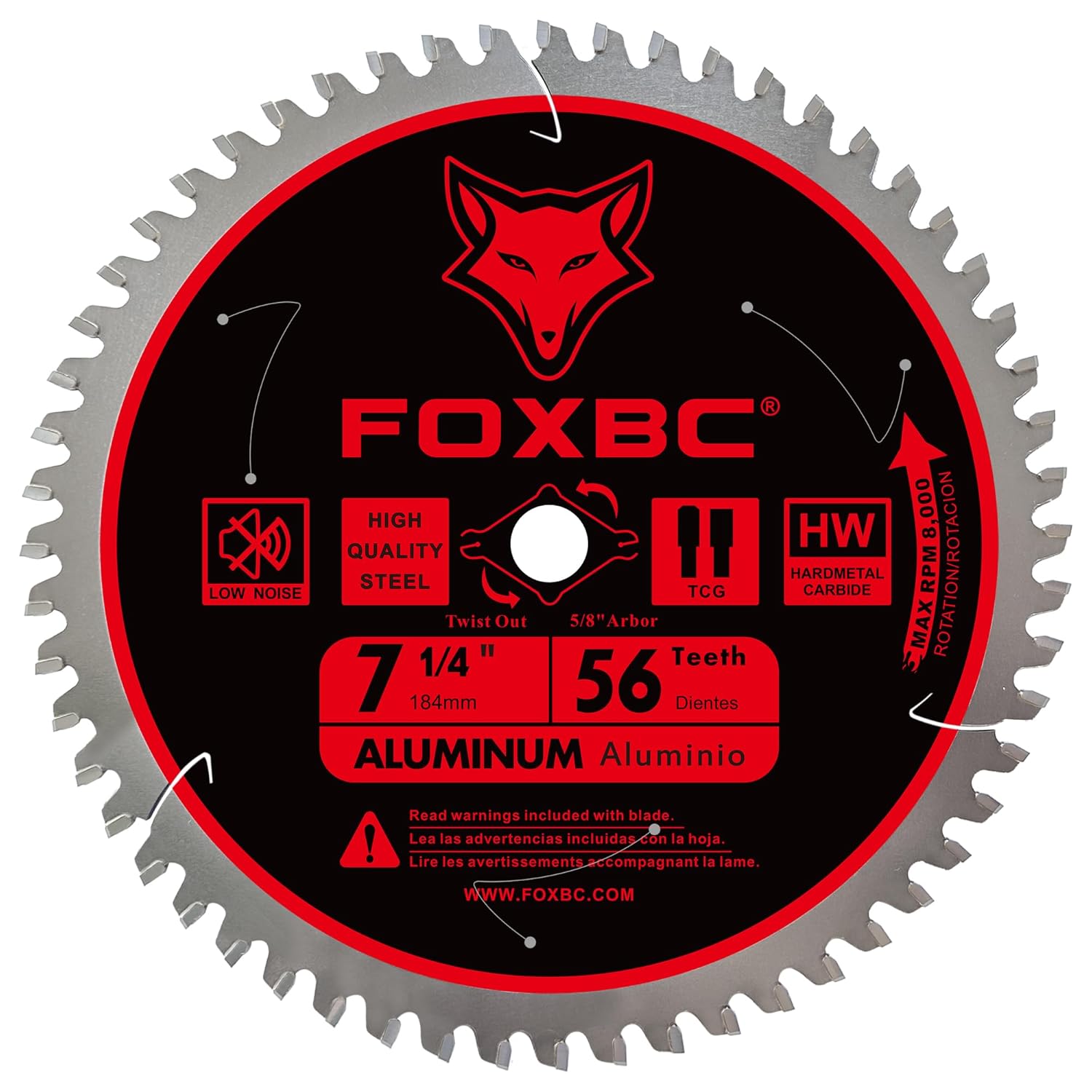 FOXBC 7-1/4 inch Aluminum Cutting Saw Blade 56T, Cutting for Non-Ferrous Metal & Plastic with 5/8-Inch Arbor