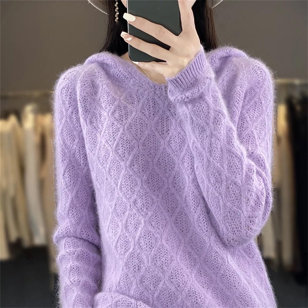 Women's 100% Mink Cashmere Hooded Sweater Fall Winter Thick Warm Bottoming Shirt Fashion Soft Sweatshirt