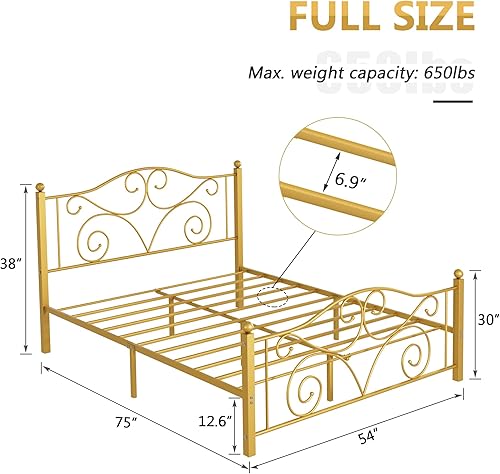 Miniatura 61 de VECELO Base de cama tamaño individual con cabecero y estribo, soporte de listones de metal resistente, base de colchón de plataforma, no necesita