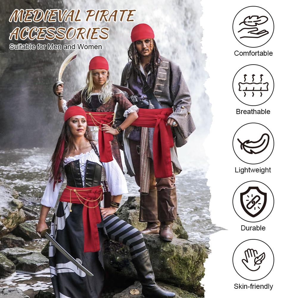 Alaoo 4 Pcs Pirate Costume Accessories Sets, Pirate Captain Accessories with Bandana Sash Belt - Image 4