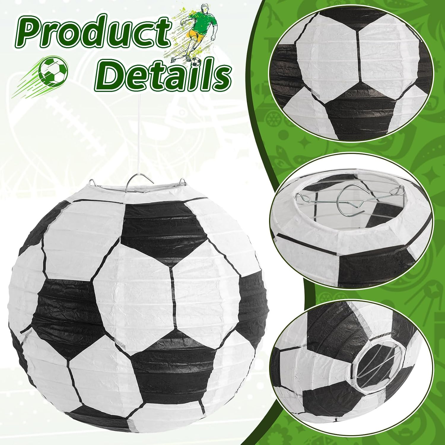 DECYOOL 8-Pack 8 Inches Soccer Paper Lanterns Soccer Themed Decorations | Hanging Paper Lanterns for World Cup Party Birthday Centerpieces Sports Event Classroom Office Decor