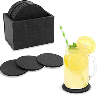 Sottobicchieri in Feltro Rotondi con Scatola, Set da 12 Sottobicchieri per Bevande, Bicchieri, Tazze, Giardino, Caffè