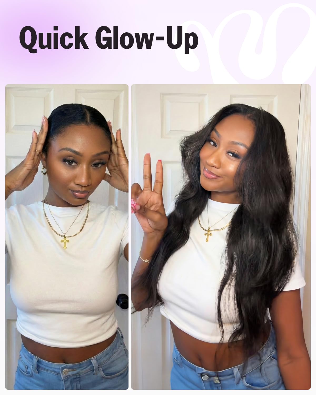 6x5 Pre Cut Glueless Wig Body Wave Human Hair Wig Pre Plucked Pre Bleached Wear and Go Human Hair Wig HD Lace Front Wigs for Black Women 20 Inch 210% Density Natural Black
