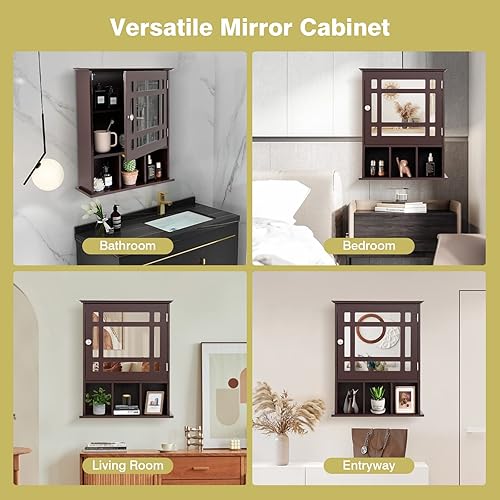 Vista 7 de GOFLAME Botiquín de baño con espejo, organizador de almacenamiento colgante montado en la pared con estante ajustable, gabinete de almacenamiento