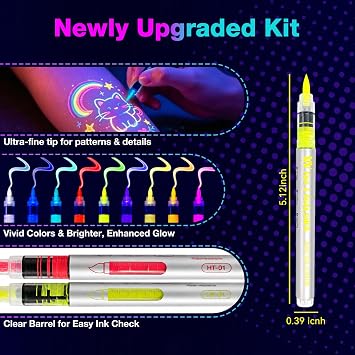 14 Colors Glow in The Dark Body & Face Paint, Neon Face Paint Pens - Washable UV Black Light Markers for Kids Adults Nails, Halloween Festival Party Supplies, Temporary Tattoo Markers for Skin