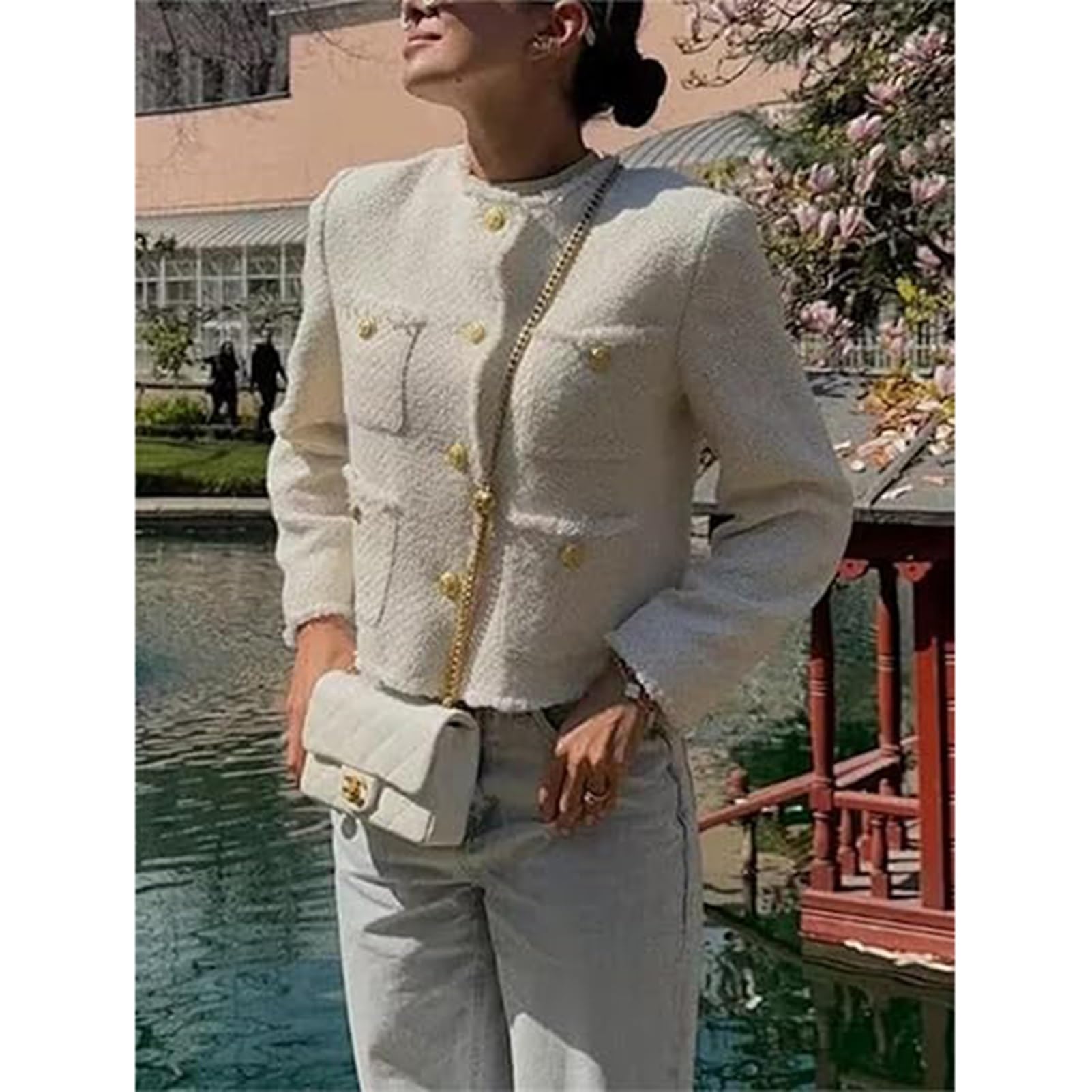 Giacca in Tweed Casual da Donna Autunno Giacca Business Casual per Il Tempo Libero Giacca Business Elegante Blazer Aperto Davanti Elegante Giacca in Tweed