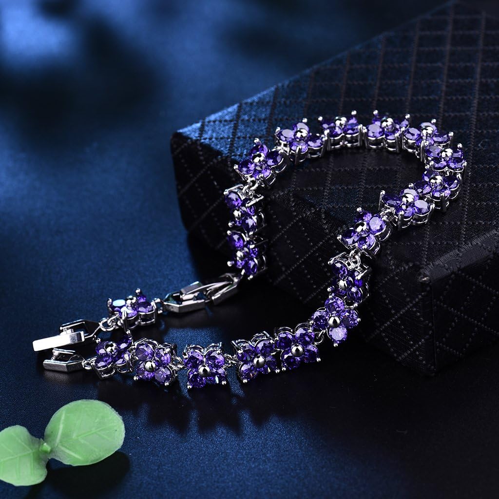 GULICX Fashion Tennis Bracelet for Women Cubic Zirconia Crystal Flower Multicolor Bracelet - Image 3