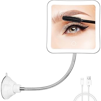 HOMEWELL Swivel Brite Magnifying Mirror with Light for Bathroom Mirrors, 8X Magnification - Mounted Ring Light Mirror w/Magnetic 360° Rotation, Super Bright LED - Travel Lighted Makeup Mirror