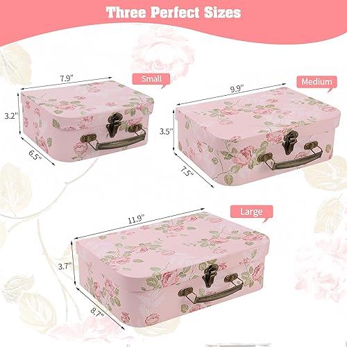 Miniatura 5 de Anndason Juego de 3 cajas de almacenamiento de maletas de cartón, cajas de almacenamiento decorativas, cajas de regalo con tapas para almacenamiento