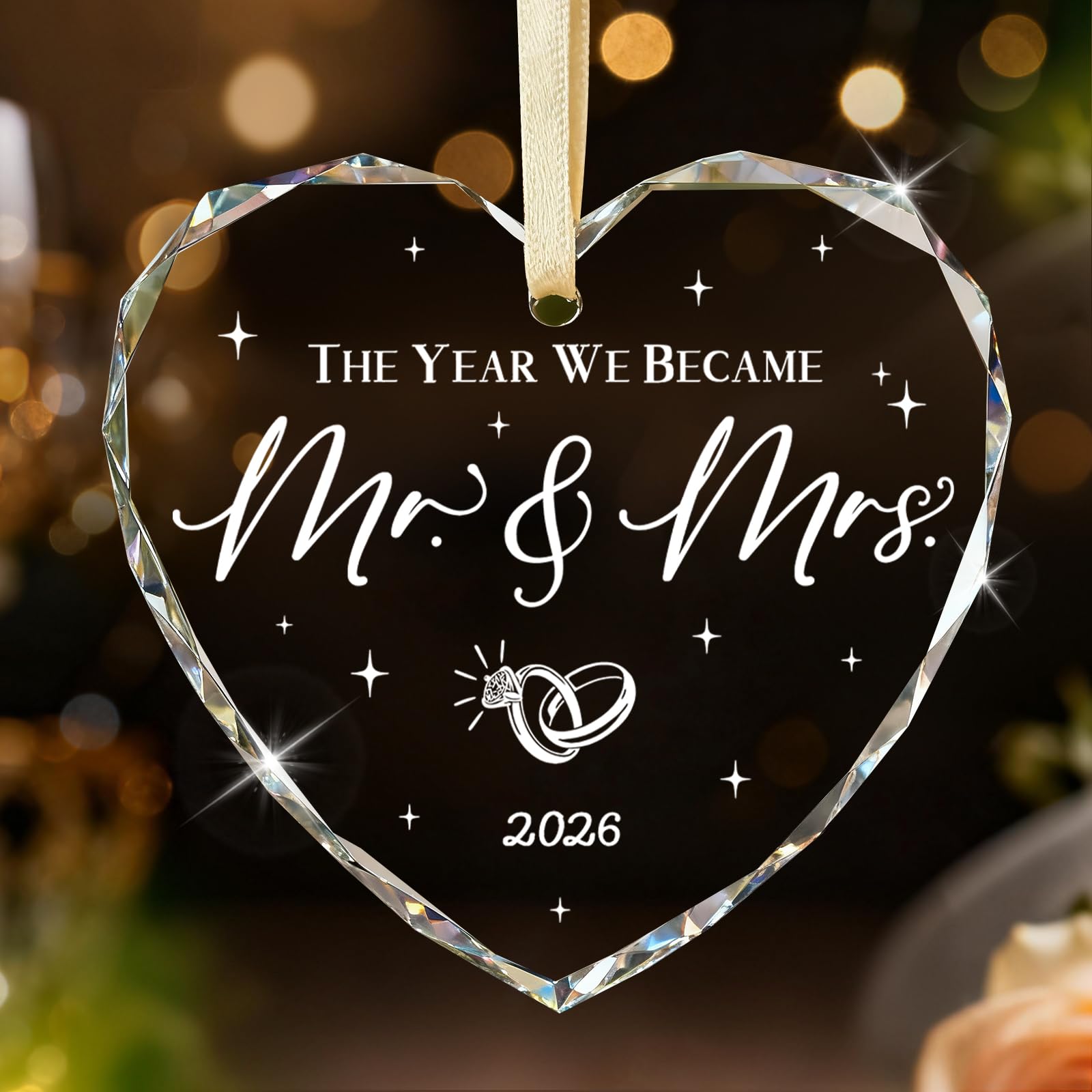 Emibele Wedding Gifts for Couples, Crystal Glass Bridal Shower Gifts for Bride, Wedding Present for Newlyweds, The Year We Became Mr and Mrs Ornaments, Newlyweds Married Ornament 2026