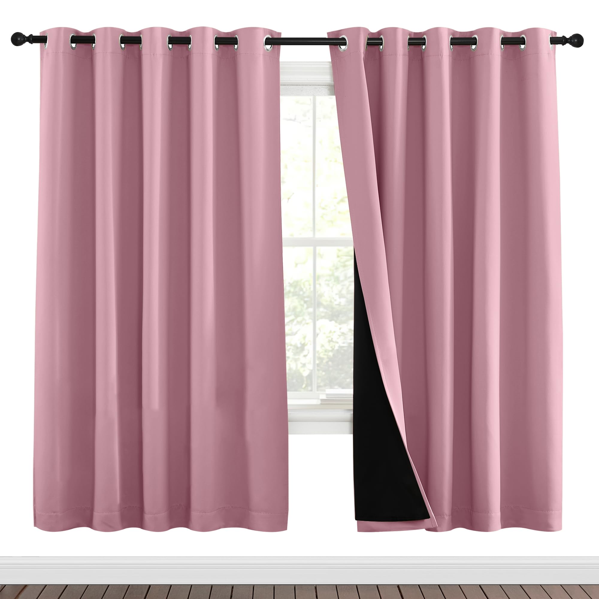 NICETOWN Crystal Pink Full Shade Curtain Panels, Pair of Energy Smart &amp; Noise Blocking Out Blackout Drapes for Dining Room Window, Thermal Insulated Guest Room Lined Window Dressing(70 x 72 inch)