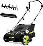 Sun Joe Electric Lawn Dethatcher & Scarifier with 13.2-Gal Bag, 13 Amp, 15 Inch, Black/Green - Heavy Duty Gardening Machine and Equipment for Lawn, Yard, and Grass, AJ805E