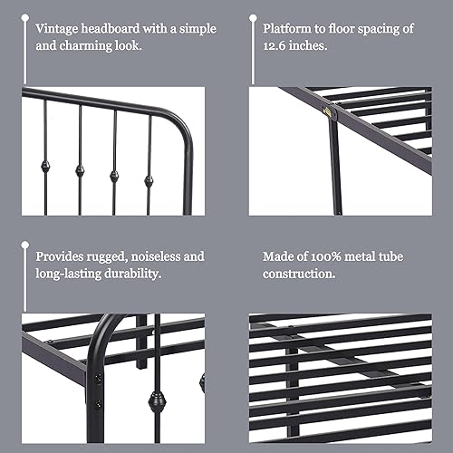 Miniatura 5 de AUFANK Marco de cama de plataforma de metal tamaño individual con cabecera y estribo de estilo victoriano debajo de la cama, espacio de