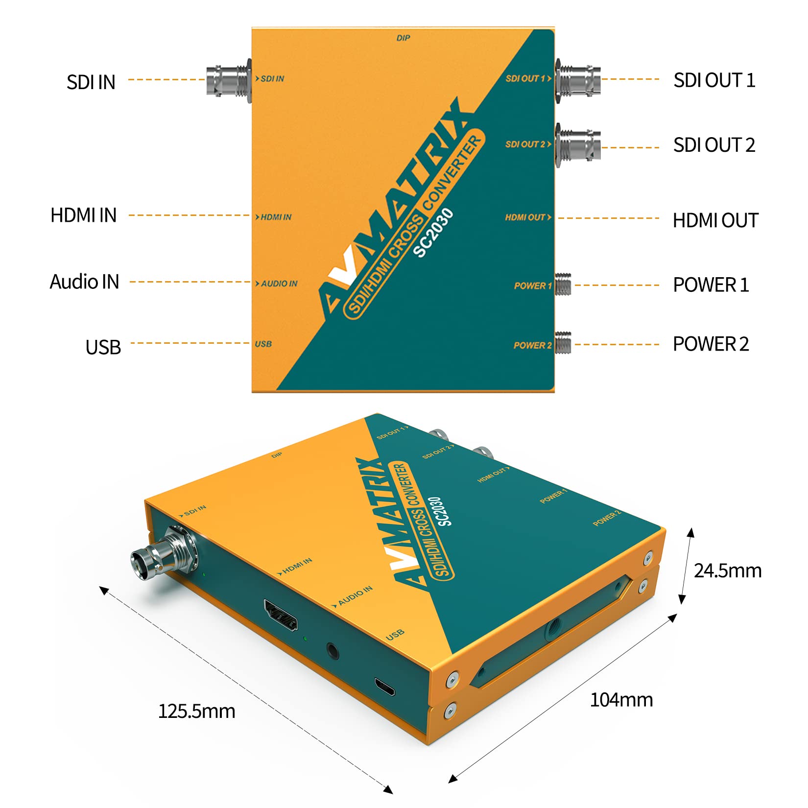 AVMATRIX SC2030 SDI/HDMI-Crosskonverter für Rundfunk- und AV-Postproduktionsanwendungen, Videokonverter mit integrierten DIP-Schaltern oder PC über Micro-USB