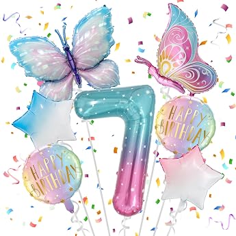 7 years butterfly birthday decoration butterfly foil balloon 7 years colorful butterflies birthday decoration pink birthday decoration for 7th birthday girl decoration