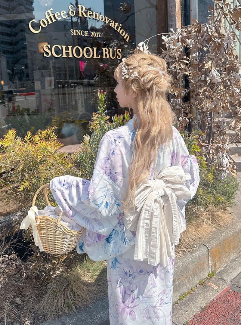 グレイル　水彩花柄浴衣2way浴衣　3点セット　セパレート浴衣 GRL グレイル 浴衣 3点セット2Wayオーガンジー花柄セパレート