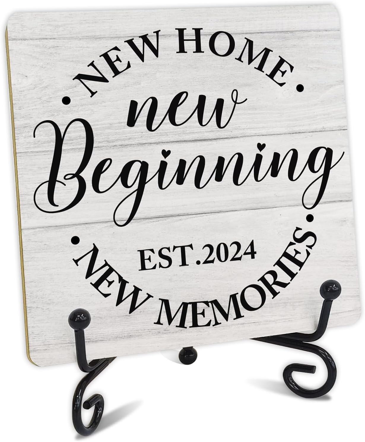 Housewarming Gift, Rustic Farmhouse Style Wood Plaque Sign With Stand, Rustic New House Gifts, New Home Sign Desk Shelf Farmhouse Room Decor, New House Presents for Home Living Room Desk Sign Decor