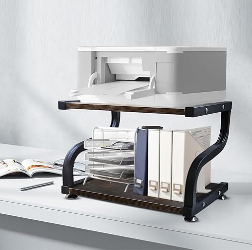 Miniatura 2 de URLINE Soporte para impresora con almacenamiento de 2 niveles, estante de escritorio para impresora, organizador de mesa, antideslizante,