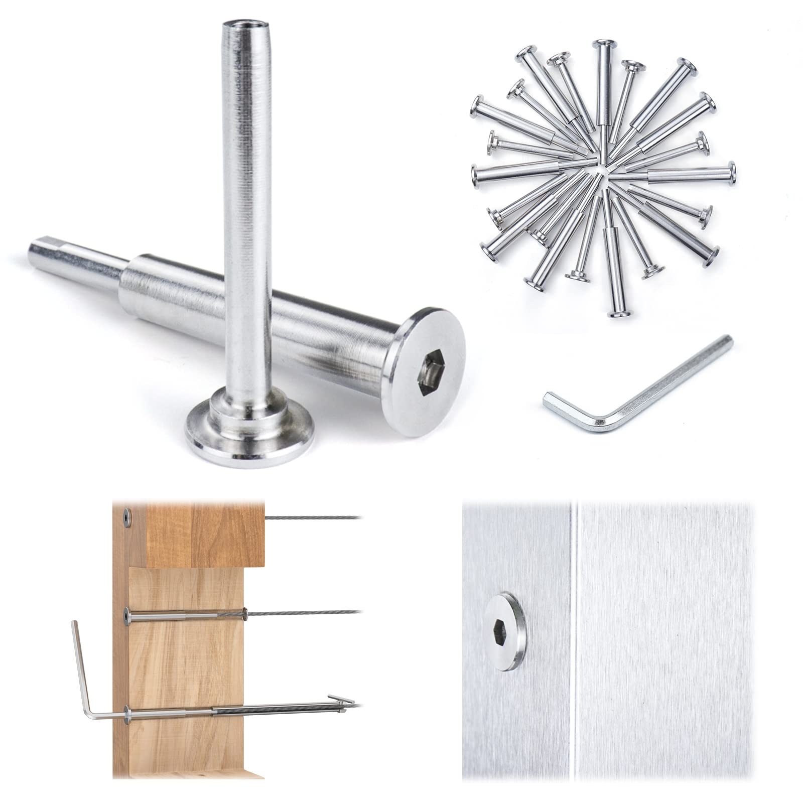 Muzata 10Pair Upgraded Invisible 1/8" Cable Railing Hardware Kit System Swage Tensioner and Terminal End Hidden for 2"x2" 4"x4" Wood or Metal Post Deck Stairs T316 Stainless Steel CB31, CV1 CV2