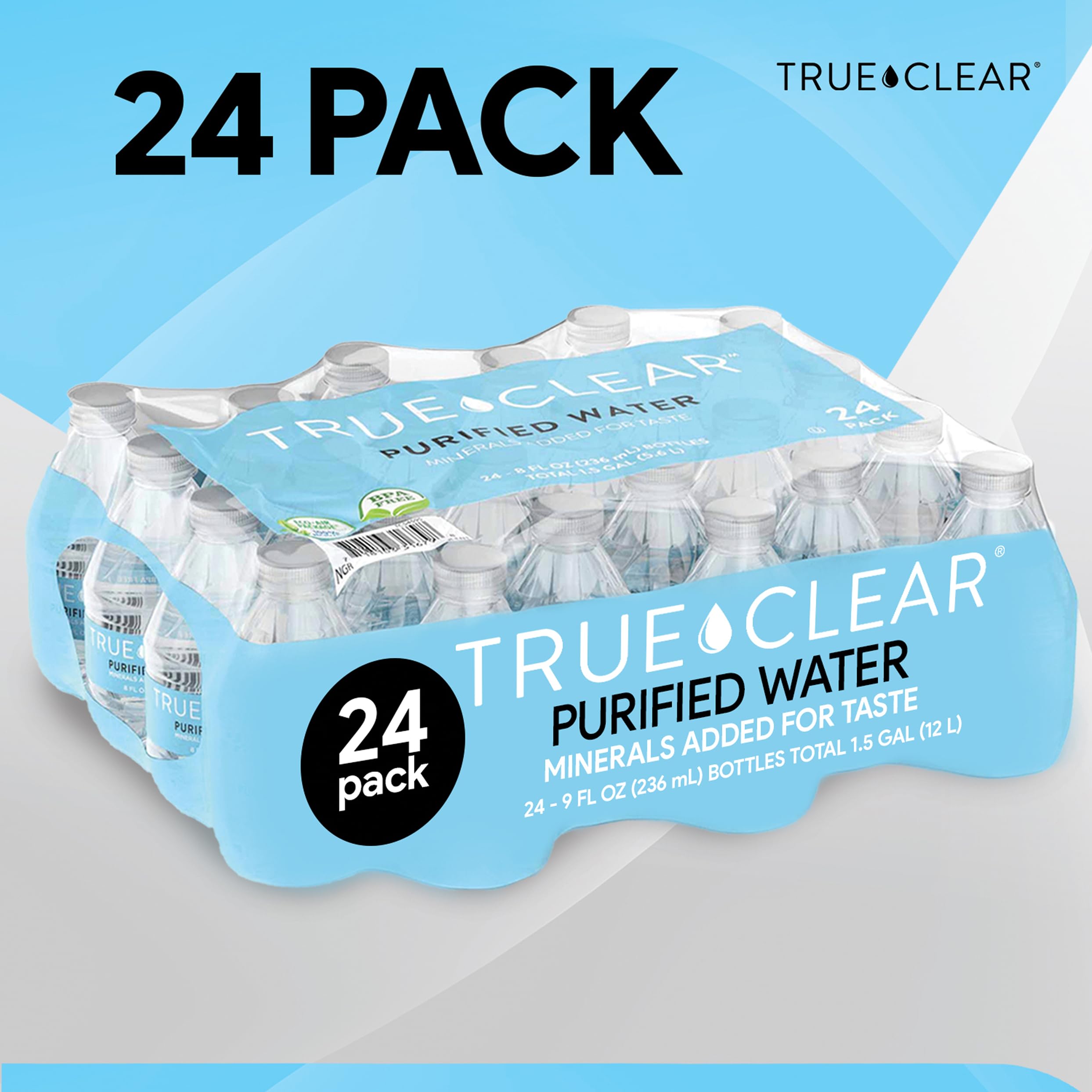 True Clear Purified Drinking Water BPA-Free Bottles Mineral Enhanced Hydration Eco-Air Recyclable Packaging 8 Fl Oz 24 Pack — view 3
