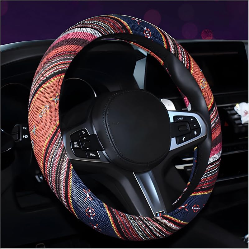 Capa para Volante povtii Boho em Linho Respirável com Elástico, Estilo C, 36,8–38,1 cm