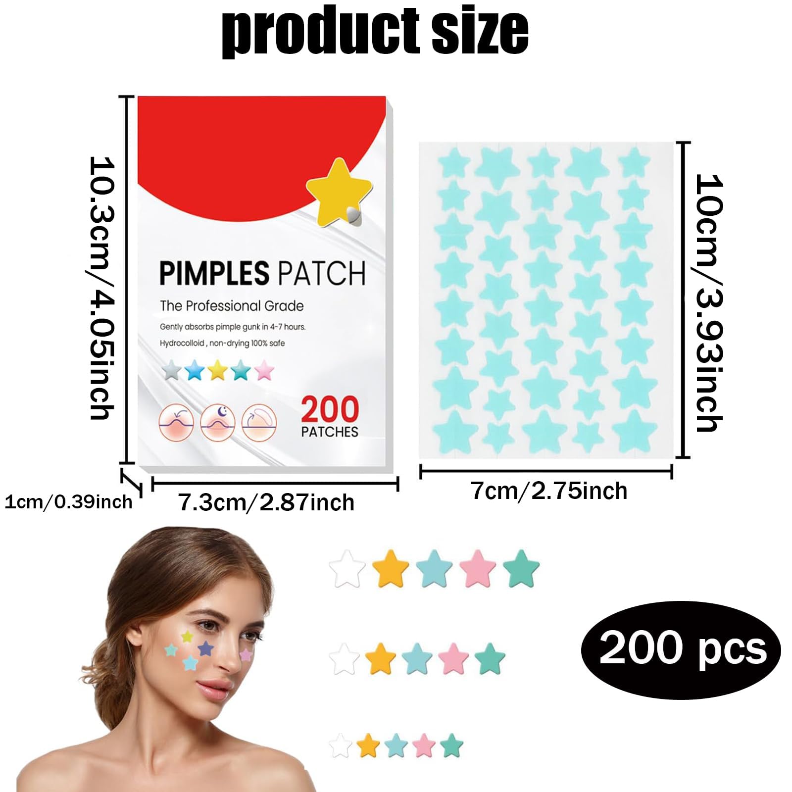 200 PCS Pimple Patches Stars, Hydrocolloid Acne Patches, Spot Patches, Hydrocolloid Patches for Pimples Blemishes - Image 2
