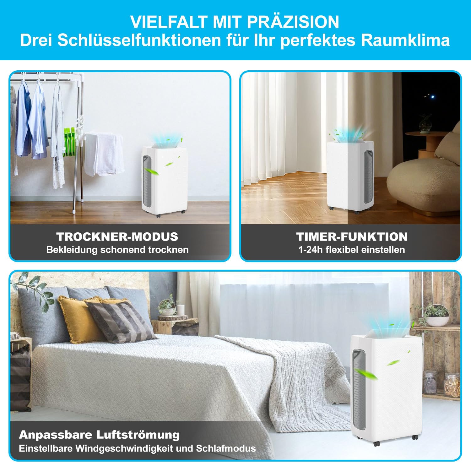 Herrselsam Osuszacz powietrza do domu 26 l/24 h, nadaje się do 30㎡, elektryczny osuszacz powietrza z 3 trybami pracy, timer 24H, funkcja rozmrażania, kółka obrotowe