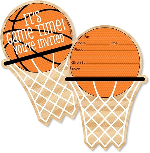 Big Dot of Happiness Nothin' but Net - Invitaciones de baloncesto con forma de relleno - Tarjetas de invitación para baby shower o fiesta de