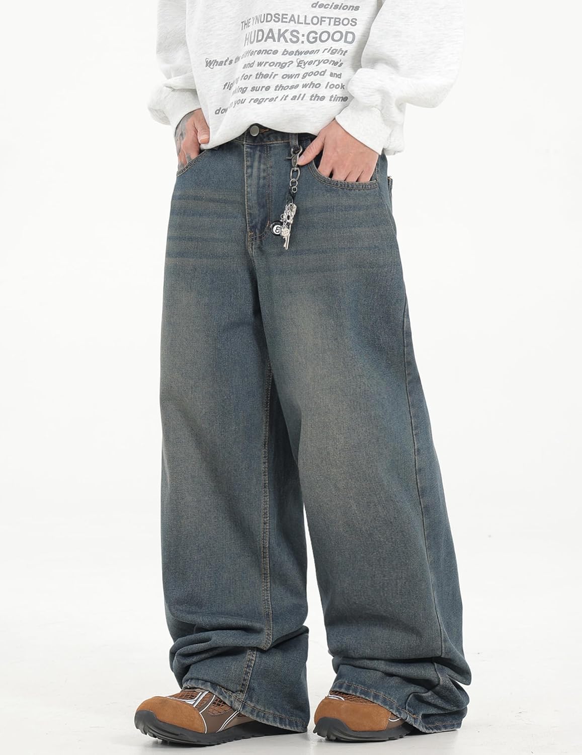 Men's Baggy Jeans Loose Fit Denim Pants Mid Waist Trousers Wide Leg Skater Jeans Y2K Streetwear - Image 2